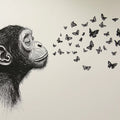 Chimpanzee and Butterflies Ink Style Mural Wallpaper - room preview 02