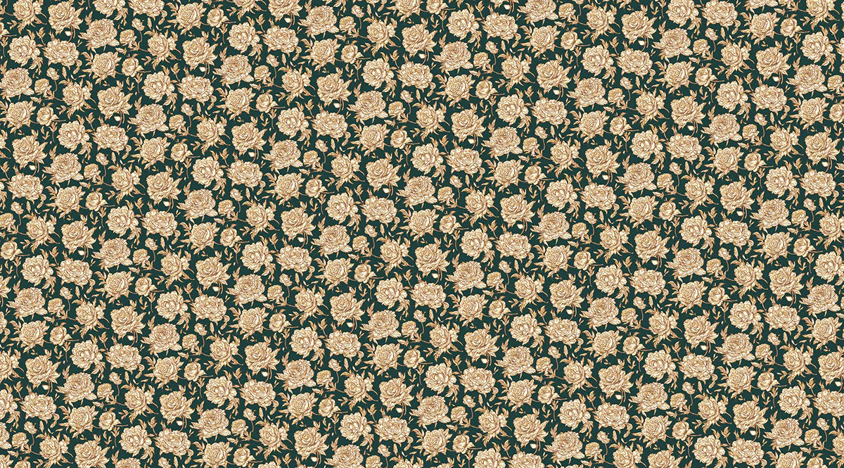 Vintage Rose Garden Mural Wallpaper — Deep Green and Gold Floral Mural Wallpaper - room preview 02