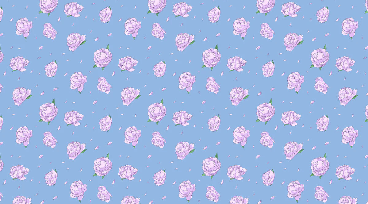 Pastel Peony Floral Mural Wallpaper — Soft Blue Botanical Art Mural Wallpaper - room preview 02