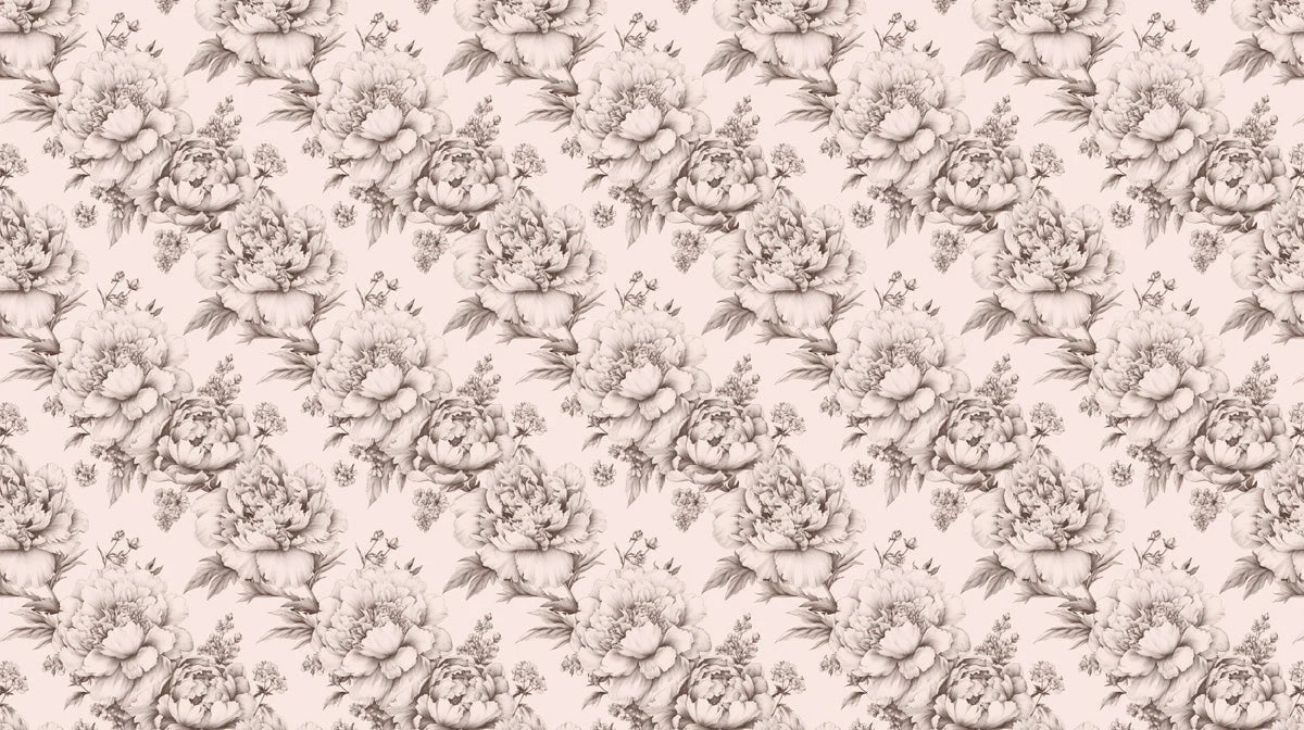 Vintage Peony Sketch Mural Wallpaper — Soft Blush and Charcoal Mural Wallpaper - room preview 02