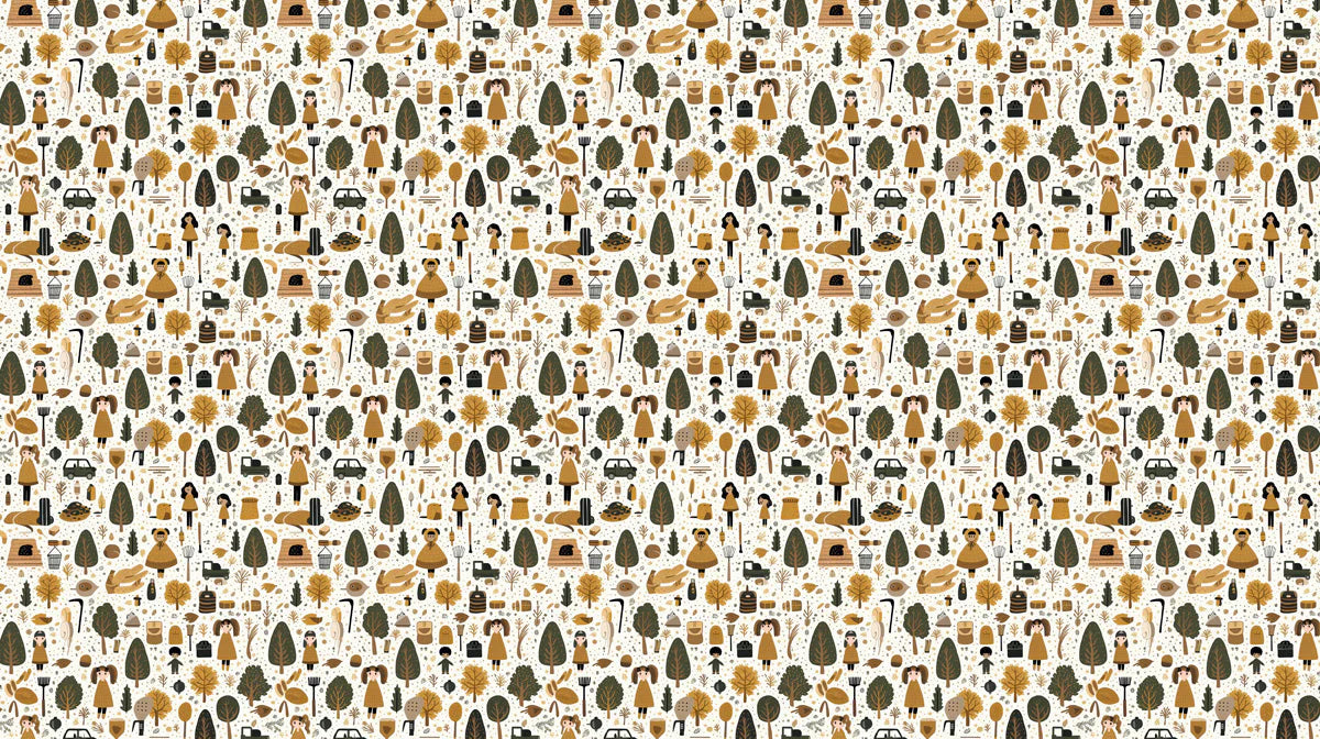 Storybook Village Mural Wallpaper —Whimsical Hand-Drawn Motif Mural Wallpaper - room preview 02