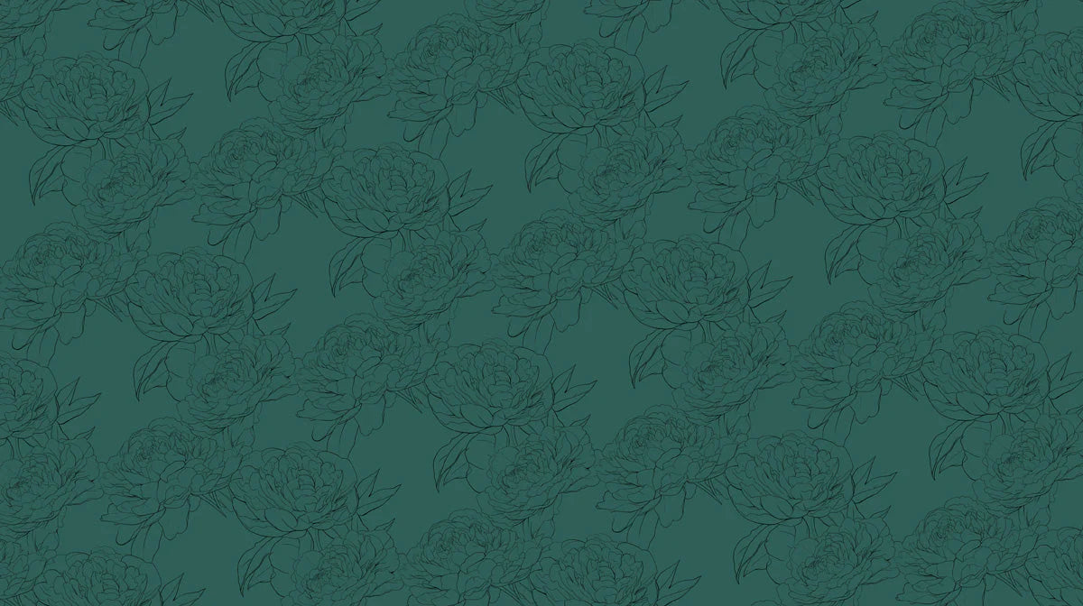 Deep Forest Peony Line Art Mural Wallpaper — Botanical Style Mural Wallpaper - room preview 02