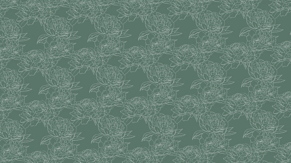 Minimalist Peony Sketch Mural Wallpaper — Deep Sage Green Mural Wallpaper - room preview 02