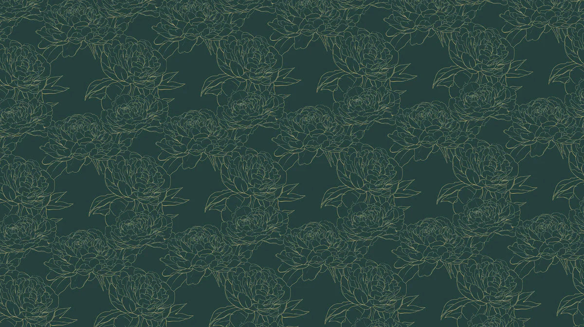 Minimalist Peony Line Art Mural Wallpaper in Forest Green Mural Wallpaper - room preview 02