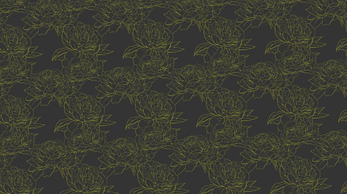 Graphic Peony Line Art Mural Wallpaper — Charcoal and Ochre Mural Wallpaper - room preview 02