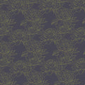 Minimalist Peony Line Art Mural Wallpaper —Dark Charcoal & Gold Mural Wallpaper - room preview 02