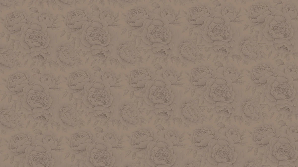 Monochromatic Rose Floral Mural Wallpaper in Muted Taupe Mural Wallpaper - room preview 02