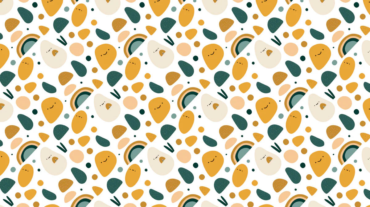 Whimsical Character Geometric Mural Wallpaper — Playful Pattern Mural Wallpaper - room preview 02