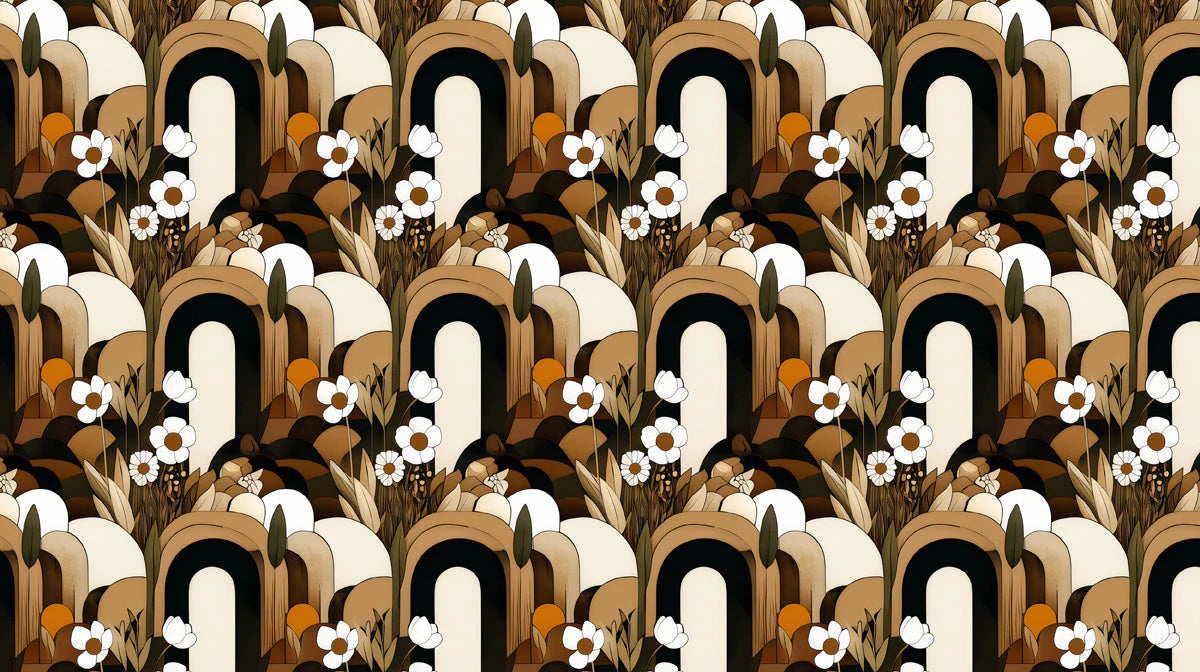 Art Deco Arch and Floral Mural Wallpaper — Mid-Century Modern Mural Wallpaper - room preview 02