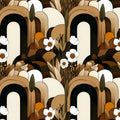 Arch and Floral Art Deco Mural Wallpaper — Earthy Geometric Design Mural Wallpaper - room preview 02
