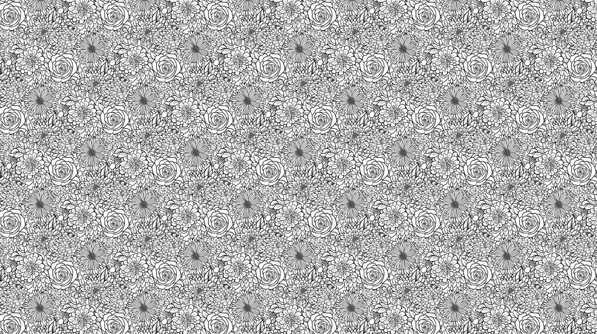 Intricate Monochrome Floral Mural Wallpaper —Hand-Drawn Sketch Mural Wallpaper - room preview 02