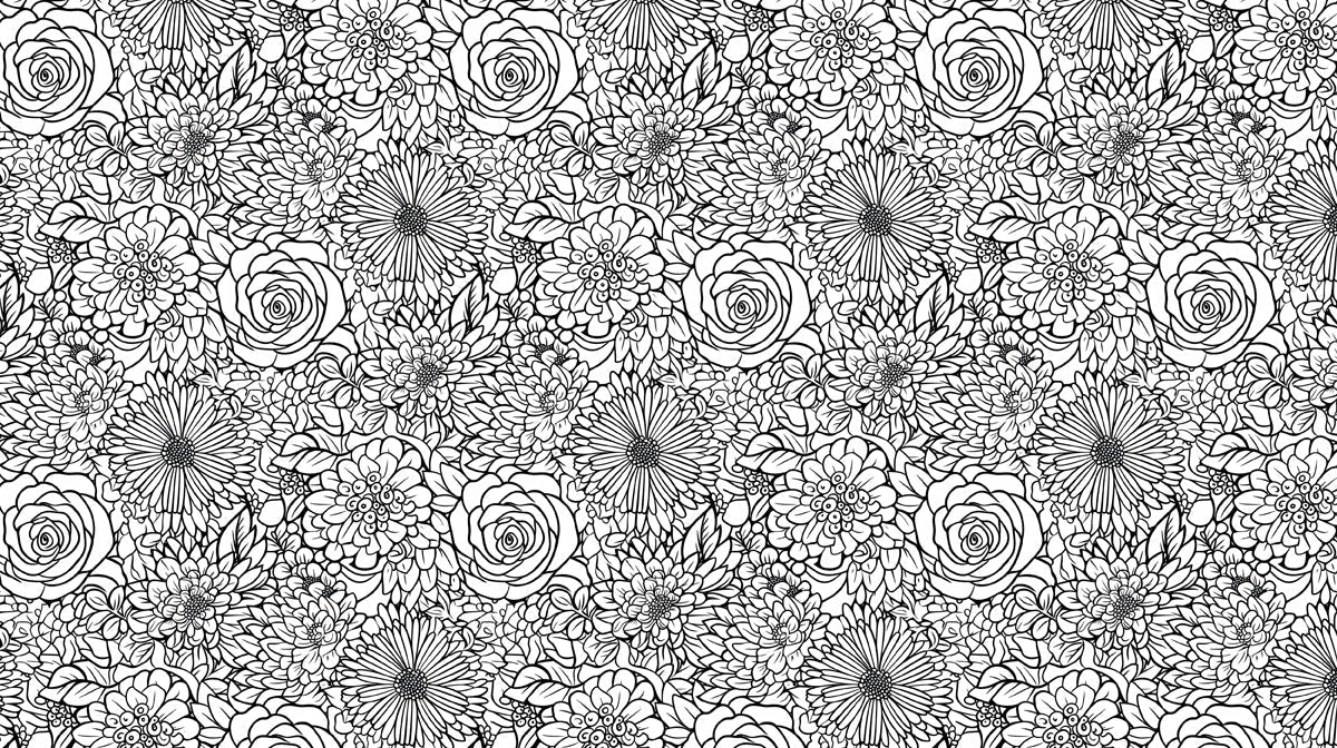 Monochrome Floral Line Art Mural Wallpaper — Modern Botanical Mural Wallpaper - room preview 02