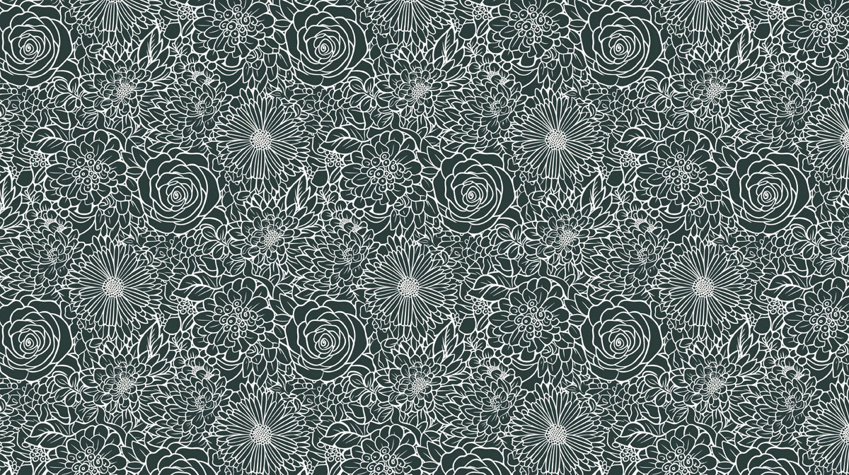 Dense Floral Silhouette Mural Wallpaper — Deep Charcoal and White Mural Wallpaper - room preview 02