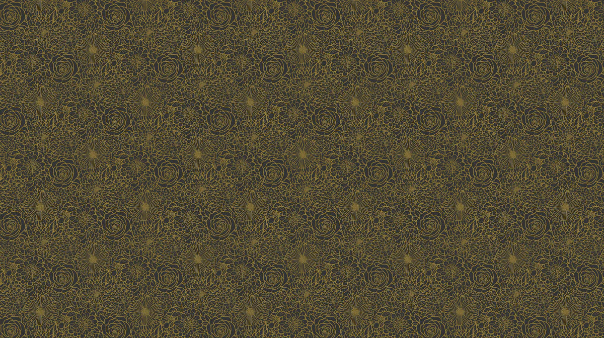 Gilded Botanical Bloom Mural Wallpaper — Dark Floral Art Mural Wallpaper - room preview 02