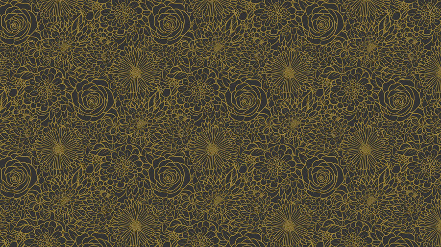 Nature Wallpaper Mural – Natural Wall Mural – Gilded Floral Line Art — Dark Botanical Design printable artwork