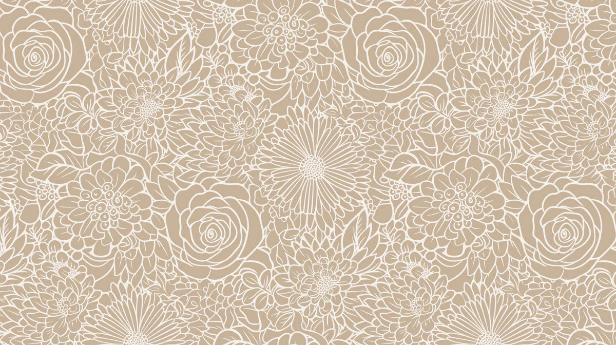 Minimalist Beige Floral Mural Wallpaper — Line Art Design Mural Wallpaper - room preview 02