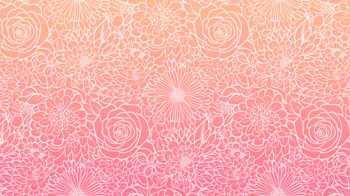 Ombre Floral Mural Wallpaper — Modern Pink Botanical Pattern Mural Wallpaper - room preview 02