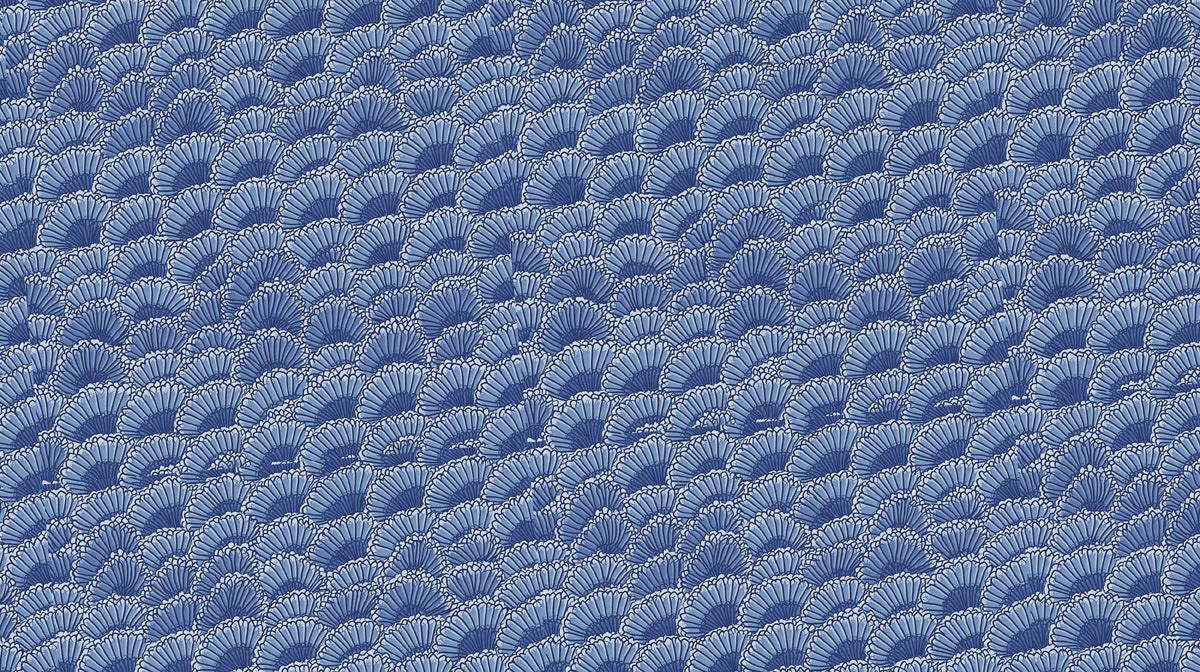 Indigo Fan Scale Mural Wallpaper — Modern Geometric Coastal Style Mural Wallpaper - room preview 02
