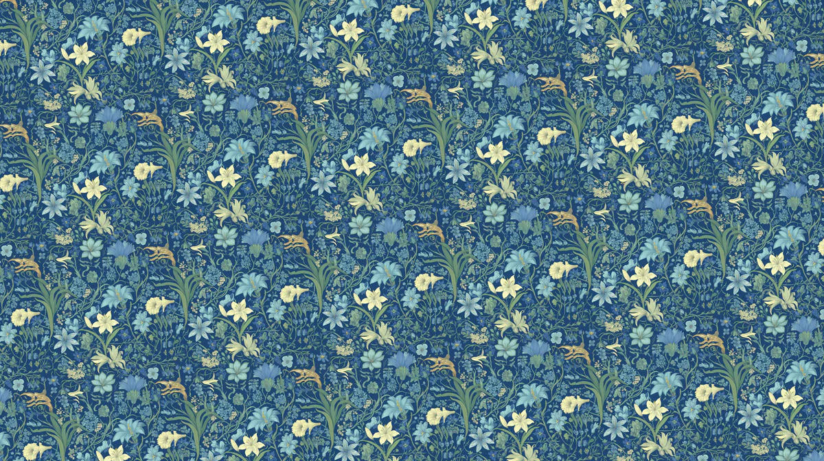 Midnight Botanical Meadow Mural Wallpaper — Artistic Floral Design Mural Wallpaper - room preview 02