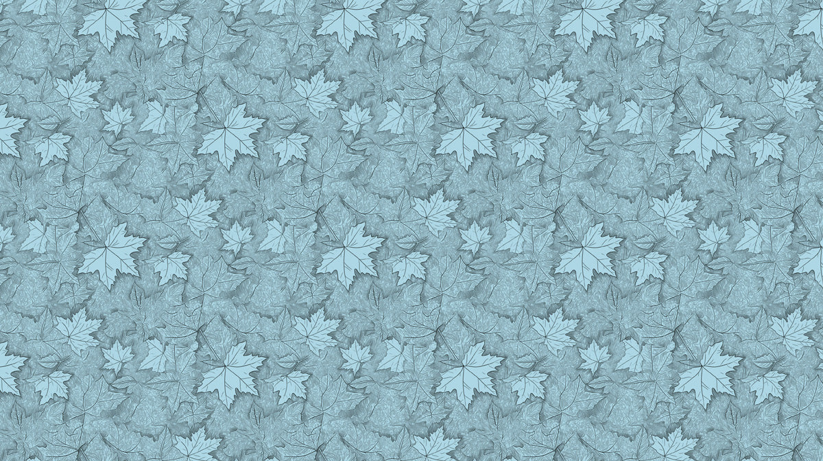 Maple Leaf Sketch Mural Wallpaper — Blue Monochromatic Botanical Mural Wallpaper - room preview 02