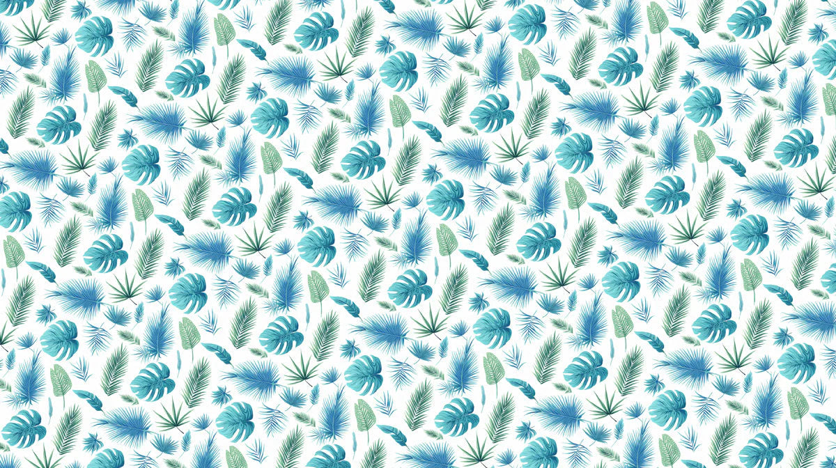 Coastal Palm Leaf Mural Wallpaper — Blue and Mint Tropical Print Mural Wallpaper - room preview 02