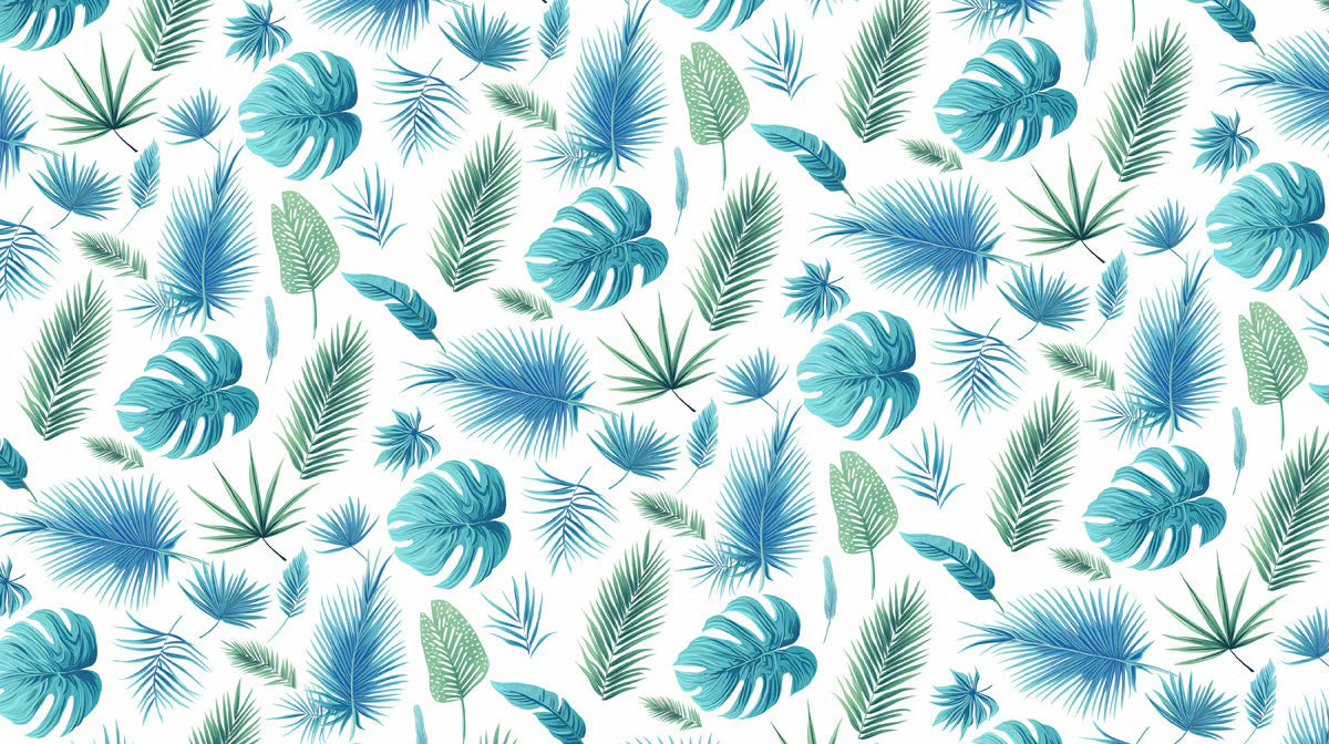 Tropical Blue and Green Leaf Mural Wallpaper —Vibrant Botanical Mural Wallpaper - room preview 02