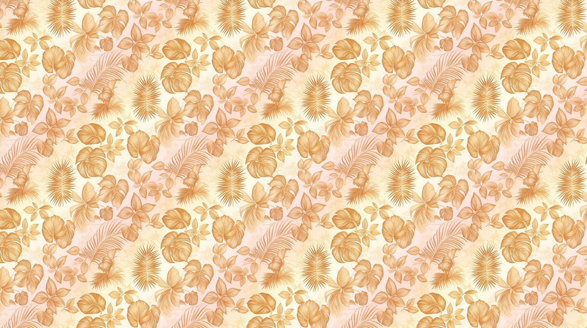 Golden Botanical Sketch Mural Wallpaper — Warm Tropics Design Mural Wallpaper - room preview 02