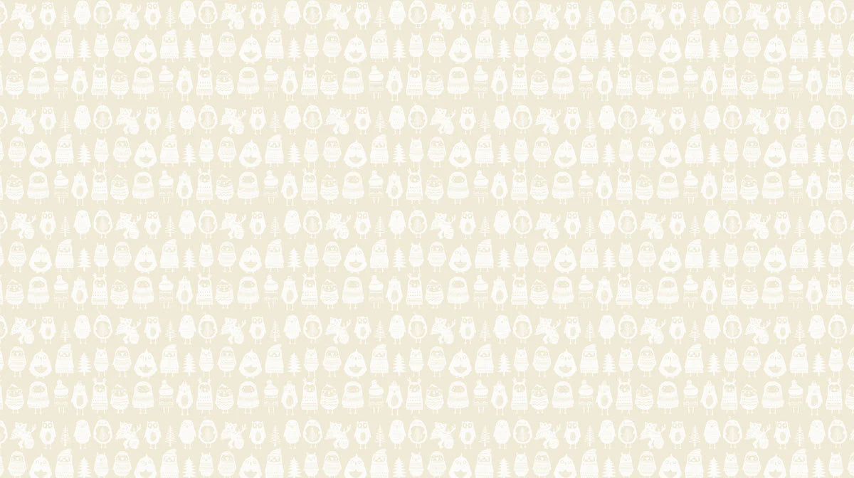 Forest Friends Animal Pattern Mural Wallpaper —Whimsical Cream Mural Wallpaper - room preview 02