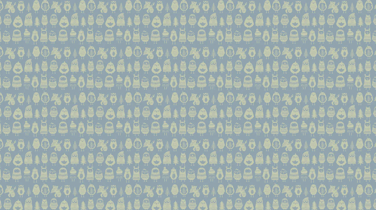 Nordic Woodland Animal Mural Wallpaper — Soft Blue and Cream Mural Wallpaper - room preview 02