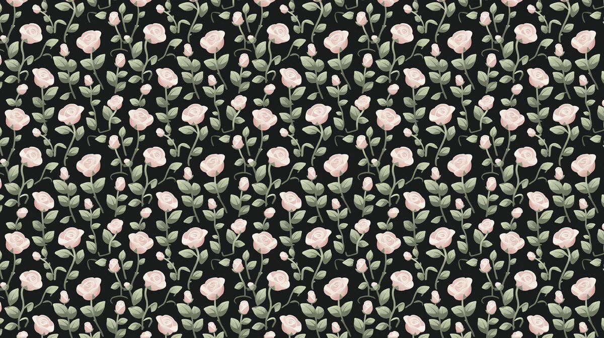 Vintage Rose Mural Wallpaper — Dark Botanical Floral Pattern Mural Wallpaper - room preview 02