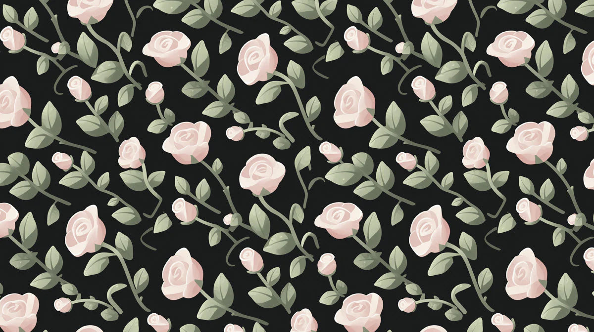 Vintage Rose Mural Wallpaper — Dark Botanical Floral Pattern Mural Wallpaper - room preview 02