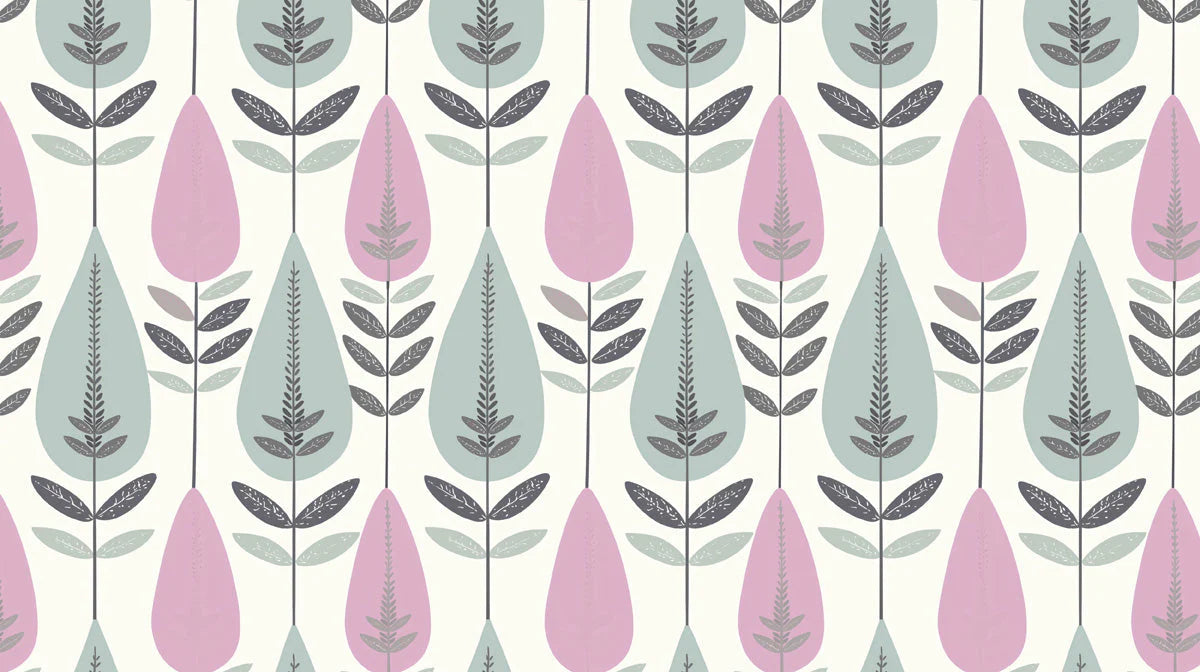 Stylized Botanical Leaf Mural Wallpaper — Mid-Century Modern Mural Wallpaper - room preview 02