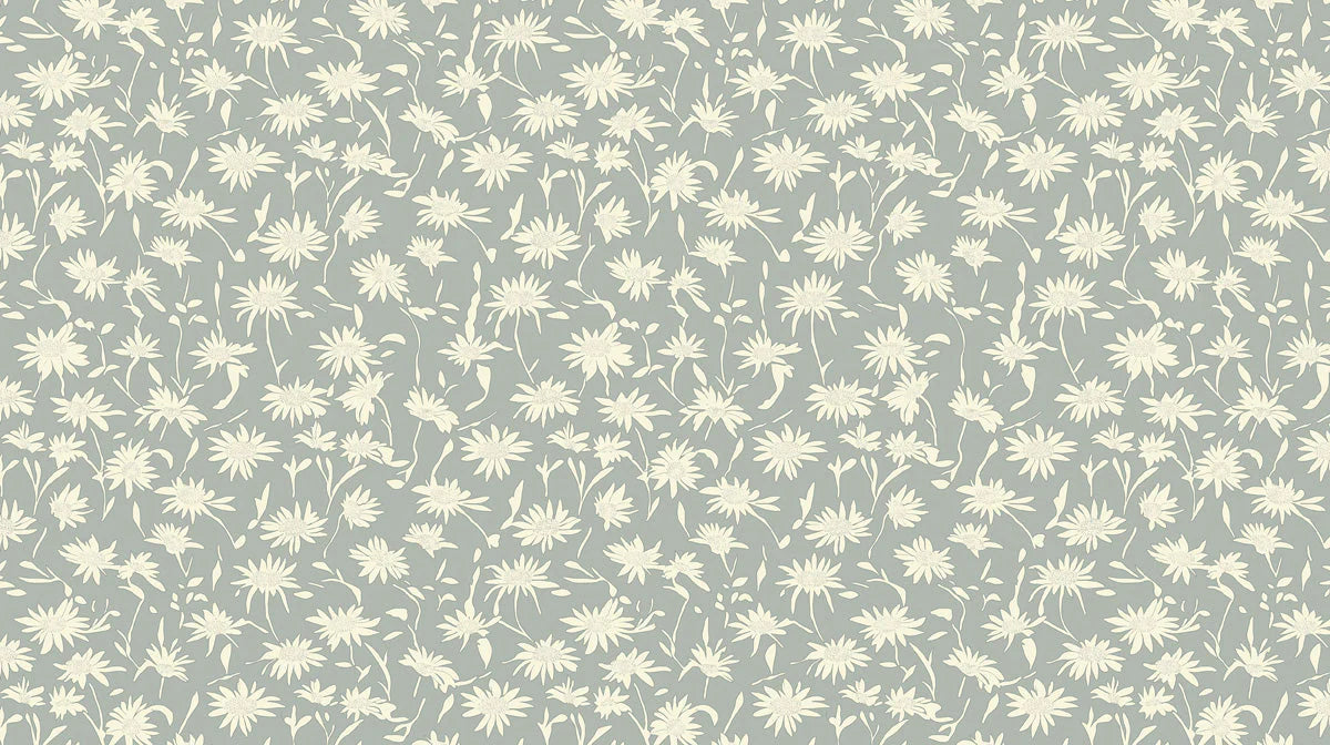 Sage Green Botanical Daisy Mural Wallpaper — Soft Floral Print Mural Wallpaper - room preview 02