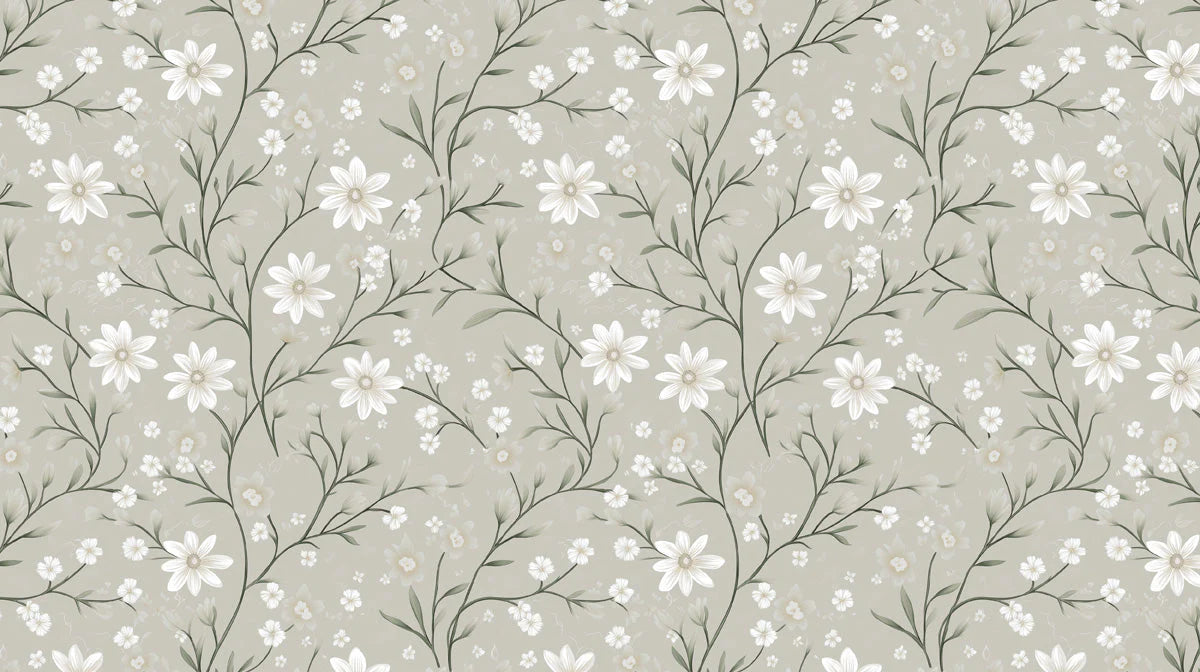 Delicate Sage Floral Trail Mural Wallpaper — Soft Botanical Design Mural Wallpaper - room preview 02