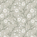 Delicate Sage Floral Trail Mural Wallpaper — Soft Botanical Design Mural Wallpaper - room preview 02