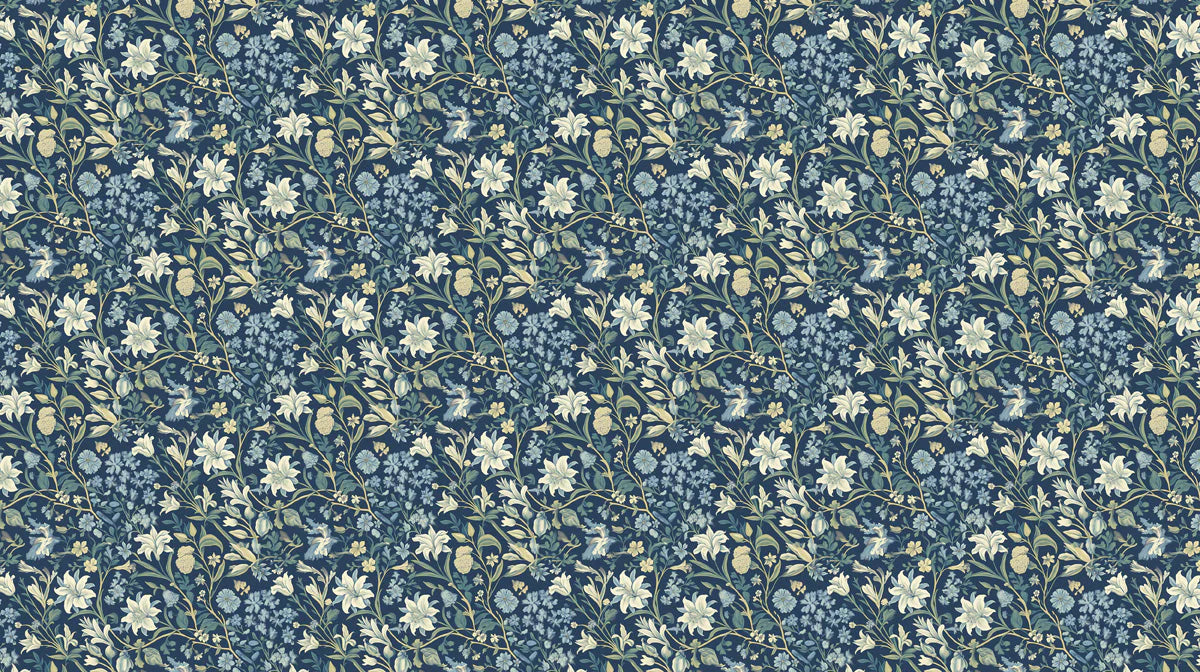 Midnight Meadow Floral Mural Wallpaper — Botanical Art Mural Wallpaper - room preview 02