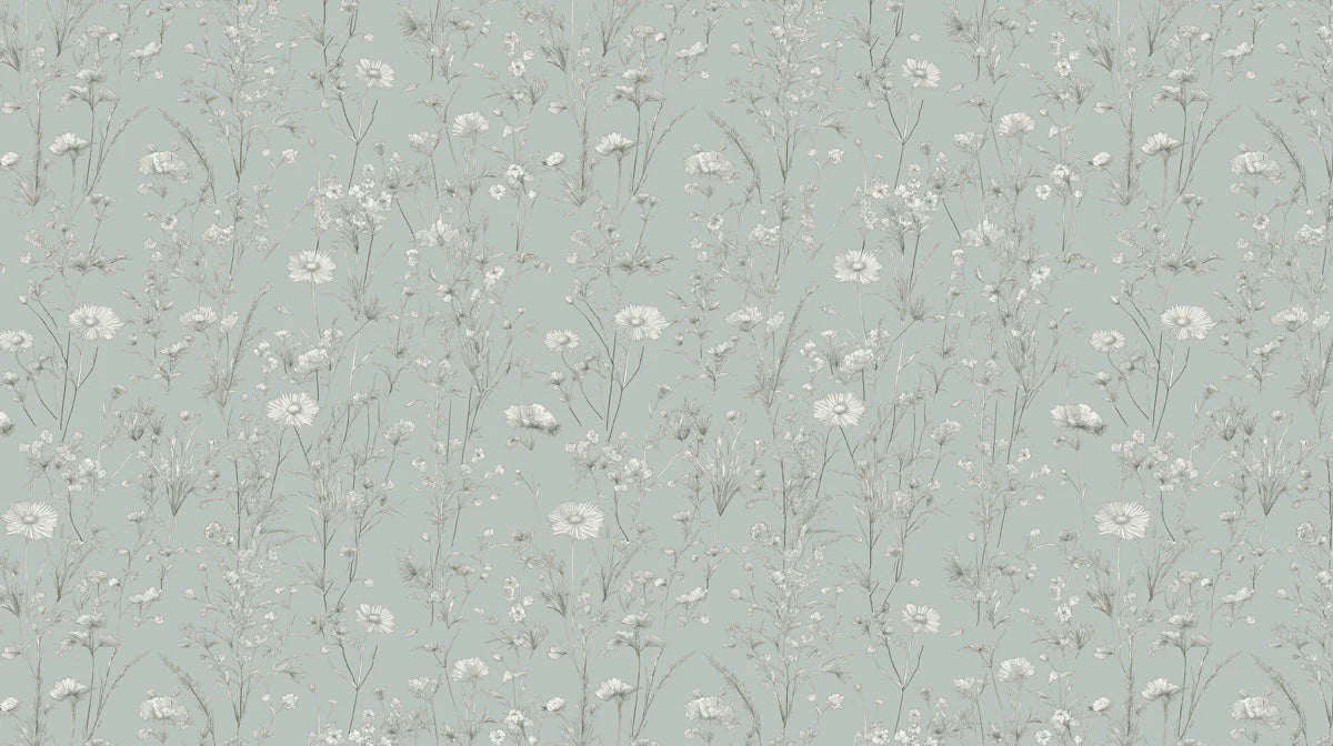 Meadow Wildflower Mural Wallpaper — Soft Blue Botanical Mural Wallpaper - room preview 02