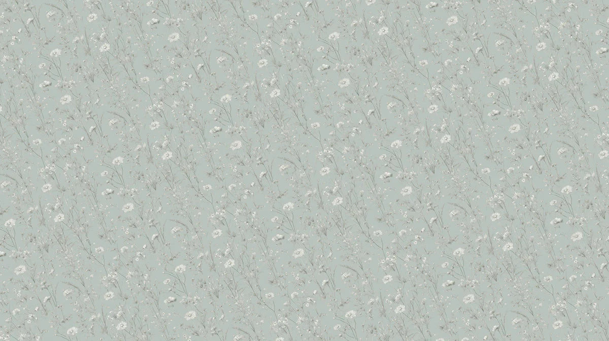 Meadow Wildflower Mural Wallpaper — Soft Blue Botanical Design Mural Wallpaper - room preview 02