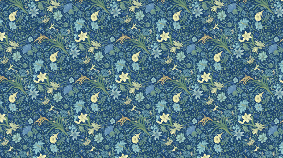 Midnight Meadow Botanical Mural Wallpaper — Intricate Floral Design Mural Wallpaper - room preview 02