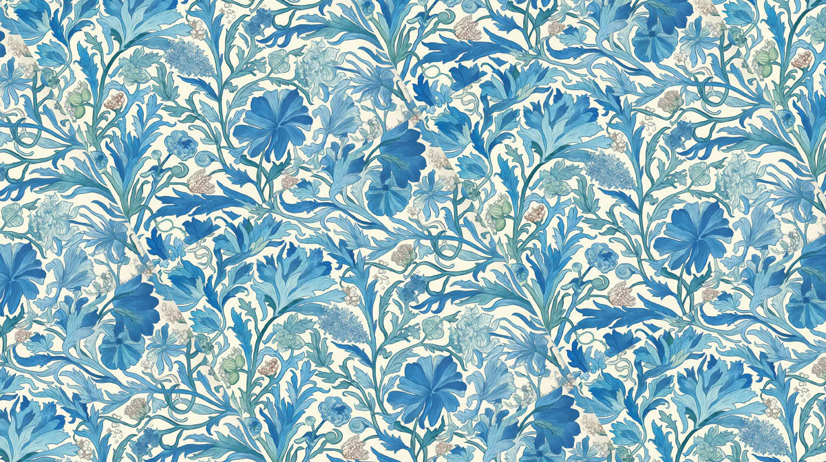 Art Nouveau Blue Botanical Mural Wallpaper — Floral Wall Covering Mural Wallpaper - room preview 02