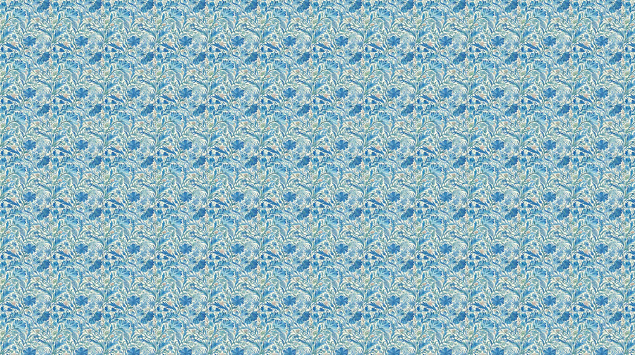 Blaue botanische Weidenmuster-Fototapete – klassische Jugendstil-Fototapete printable artwork