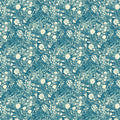 Dense Botanical Floral Mural Wallpaper in Teal and Ivory Mural Wallpaper - room preview 02