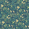 Vintage Botanical Floral Mural Wallpaper in Teal and Ochre Mural Wallpaper - room preview 02