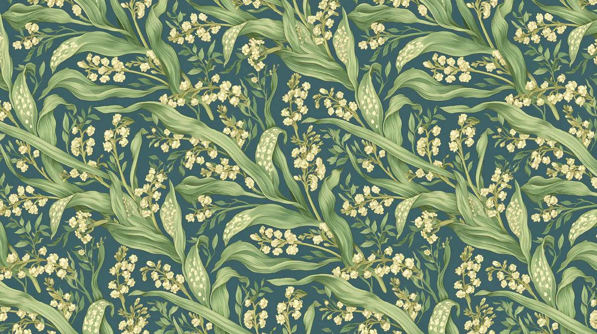 Vintage Botanical Mural Wallpaper — Deep Teal and Sage Green Leaf Mural Wallpaper - room preview 02