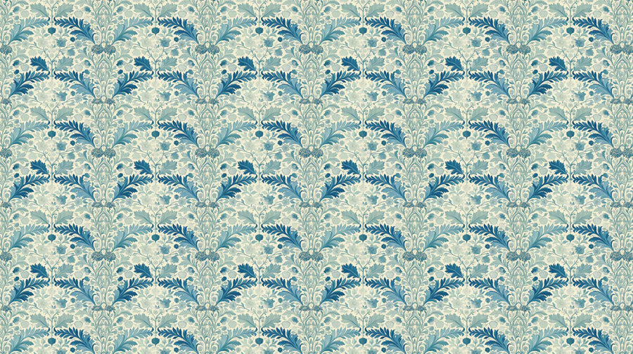 Nature Wallpaper Mural – Natural Wall Mural – Blue Botanical Damask — Heritage Floral Pattern printable artwork