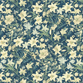 Midnight Lily Botanical Mural Wallpaper — Deep Navy Floral Mural Wallpaper - room preview 02