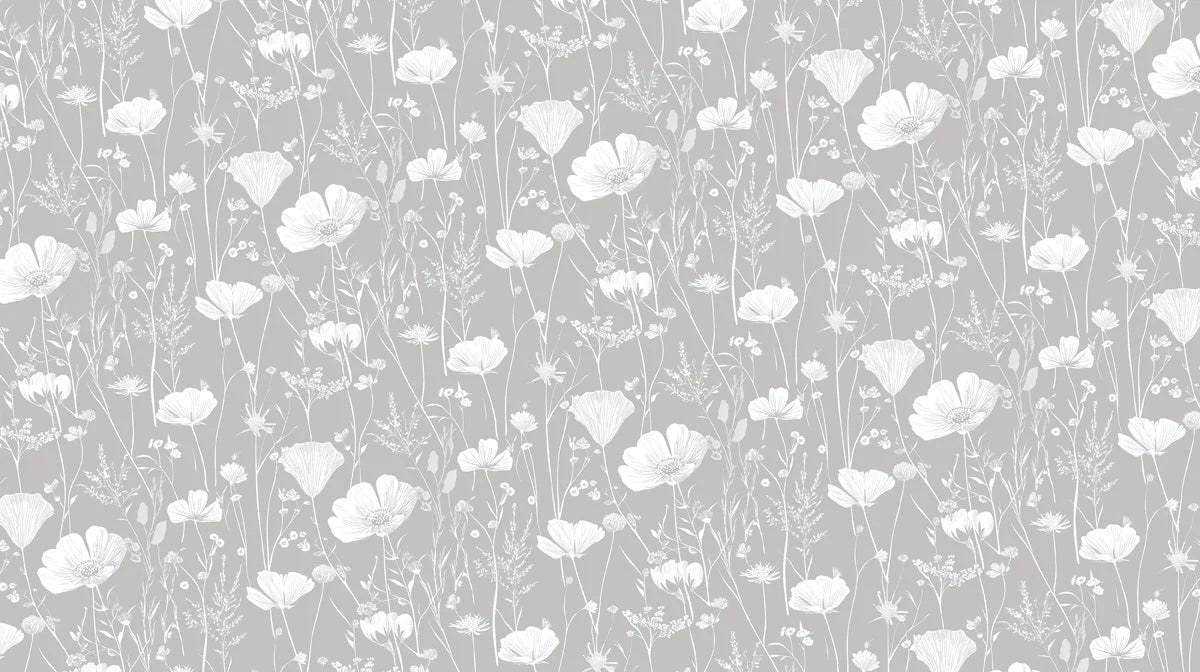 Minimalist Wildflower Meadow Mural Wallpaper in Soft Gray Mural Wallpaper - room preview 02