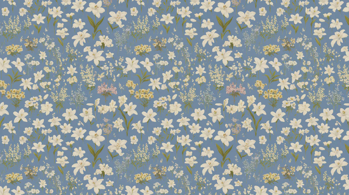 Meadow Lily Floral Mural Wallpaper — Airy Botanical Pattern Mural Wallpaper - room preview 02