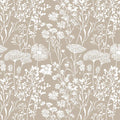 Meadow Wildflower Mural Wallpaper — Minimalist Taupe Botanical Mural Wallpaper - room preview 02