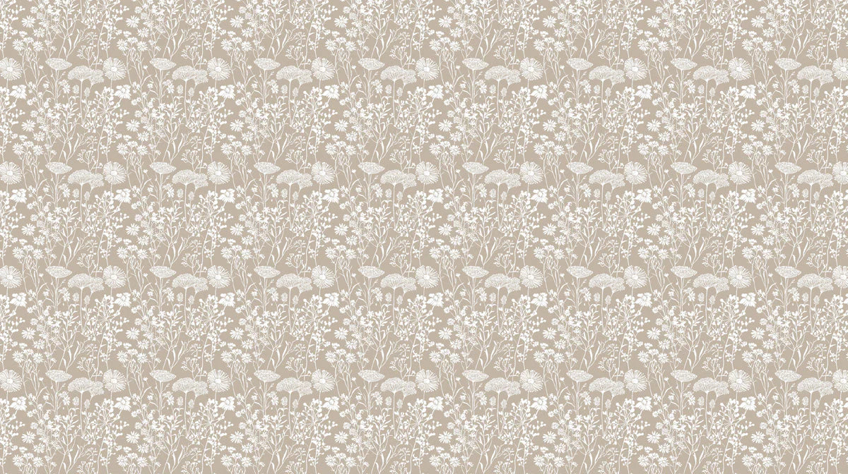 Meadow Wildflower Mural Wallpaper in Soft Taupe and White Mural Wallpaper - room preview 02